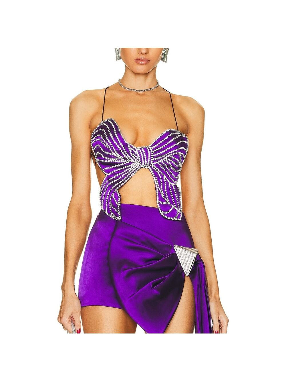Area Embellished Purple Crystal Bow Top Size XS